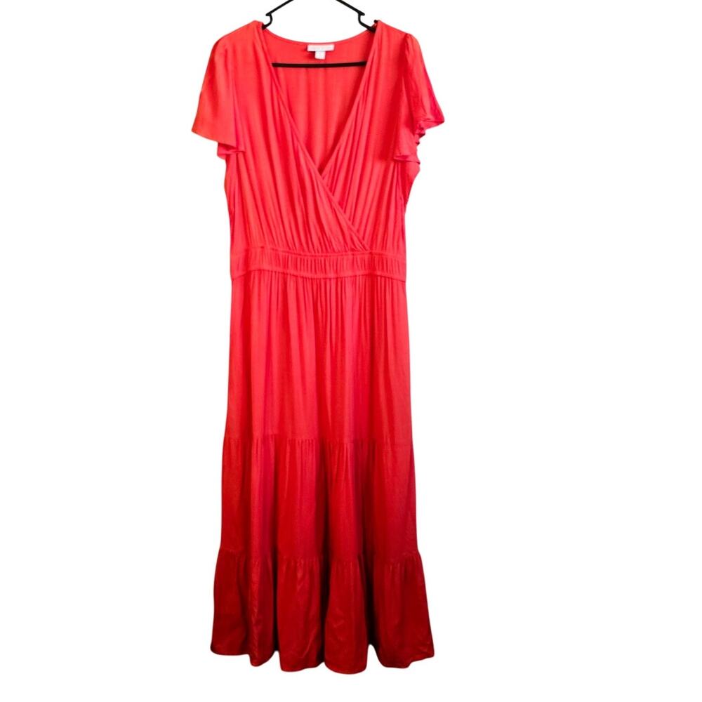 Knox Rose Faux wrap orange maxi dress size large coequtte cottagecore